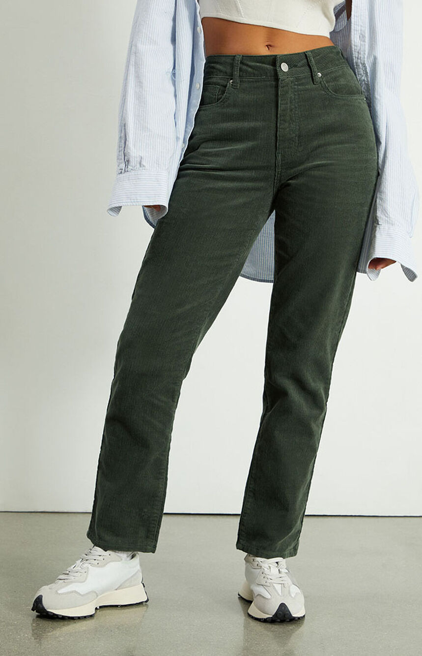 PacSun Womens Green Corduroy Relaxed Fit High Rise Tapered Leg Mom Jeans Size 24